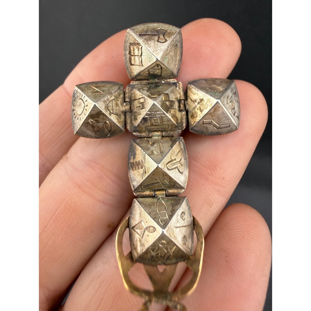 Vintage Masonic Folding Orb‎ Cross Pendant Charm Untested Metal
